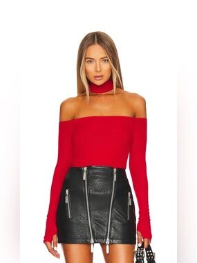 Michael Lauren Eric Off Shoulder Choker Top Red Long Sleeve Size S